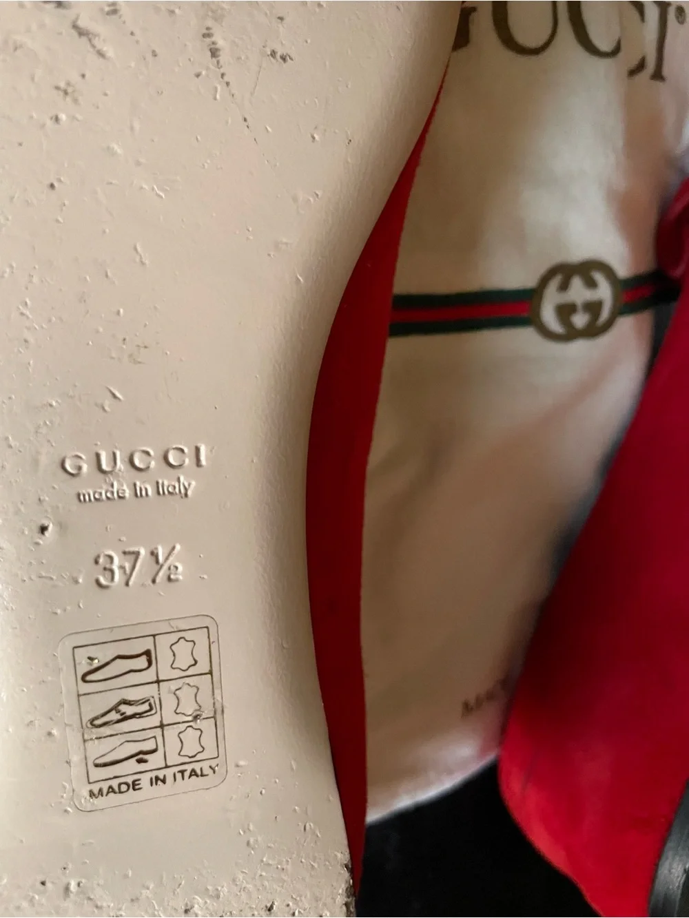 Authentic Gucci Red Suede Fringe GG Loafers for Women